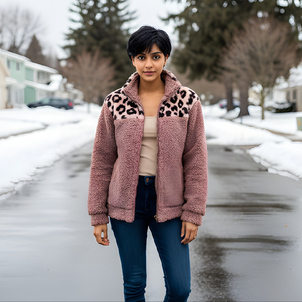 Women's Cozy Sherpa Jacket - Pink - Picture 9 of 12